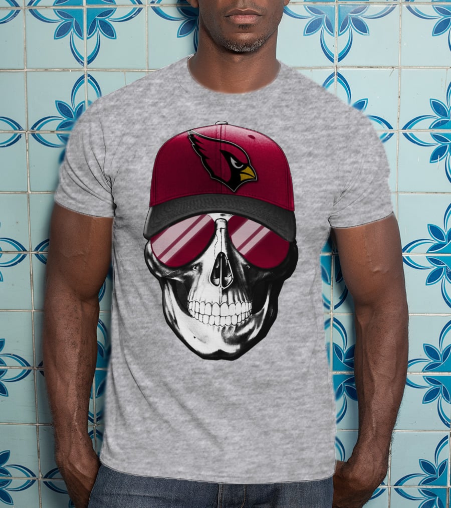 Skull V7 Arizona Cardinals Logo Hat And Sunglasses T-Shirt