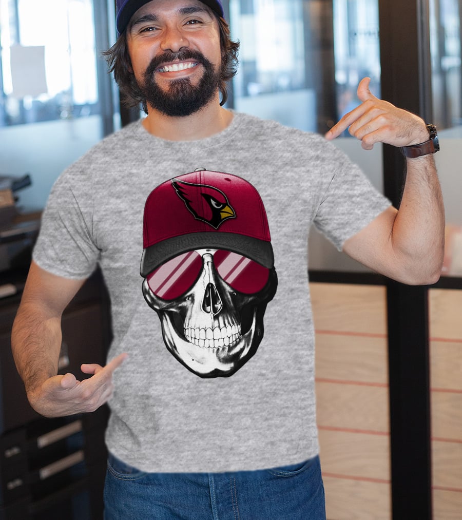 Skull V7 Arizona Cardinals Logo Hat And Sunglasses T-Shirt
