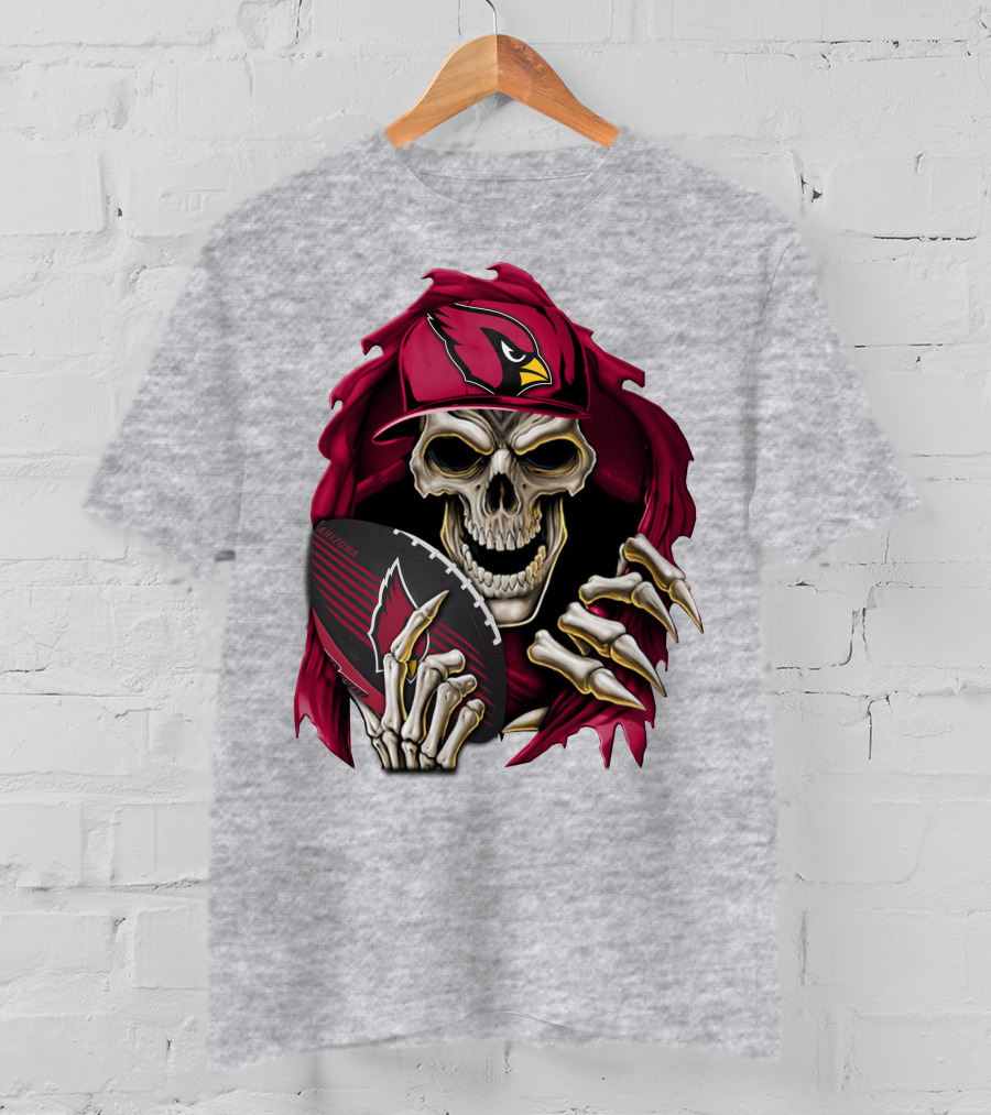 Arizona Cardinals Skeleton Skull Holding Football T-Shirt