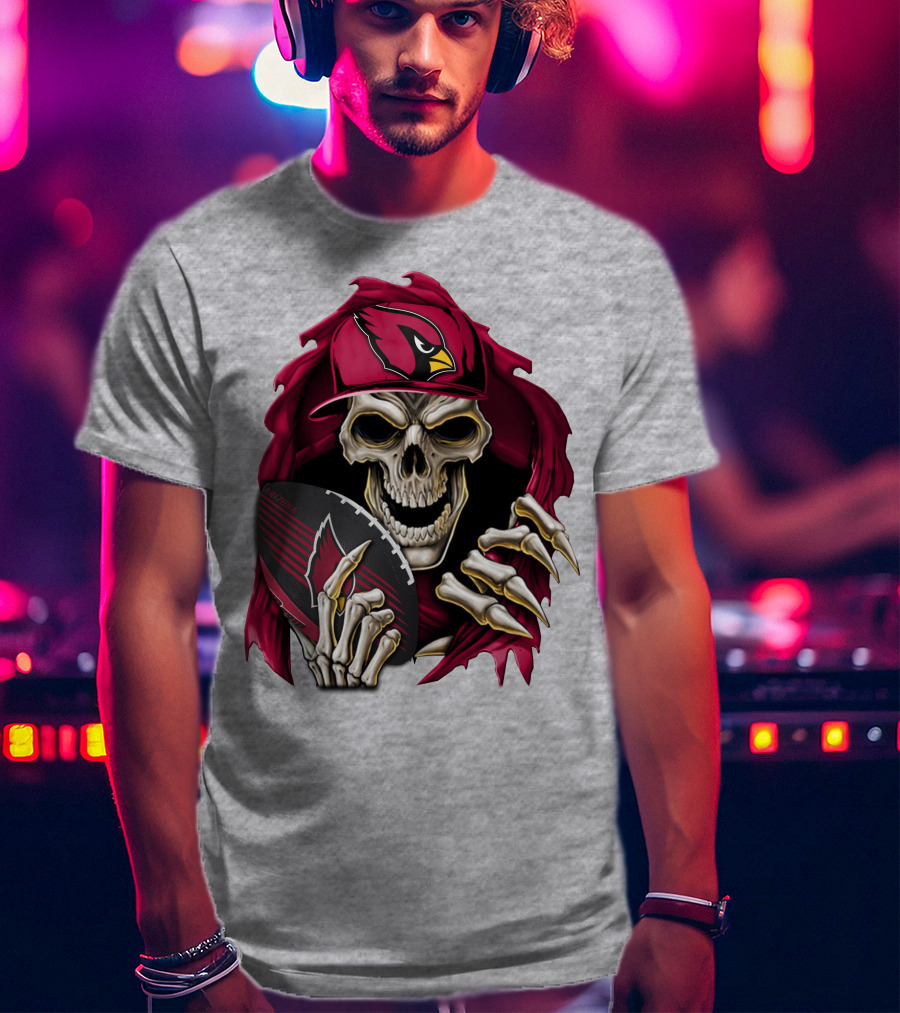Arizona Cardinals Skeleton Skull Holding Football T-Shirt