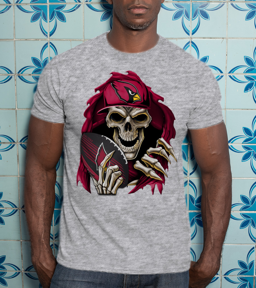 Arizona Cardinals Skeleton Skull Holding Football T-Shirt