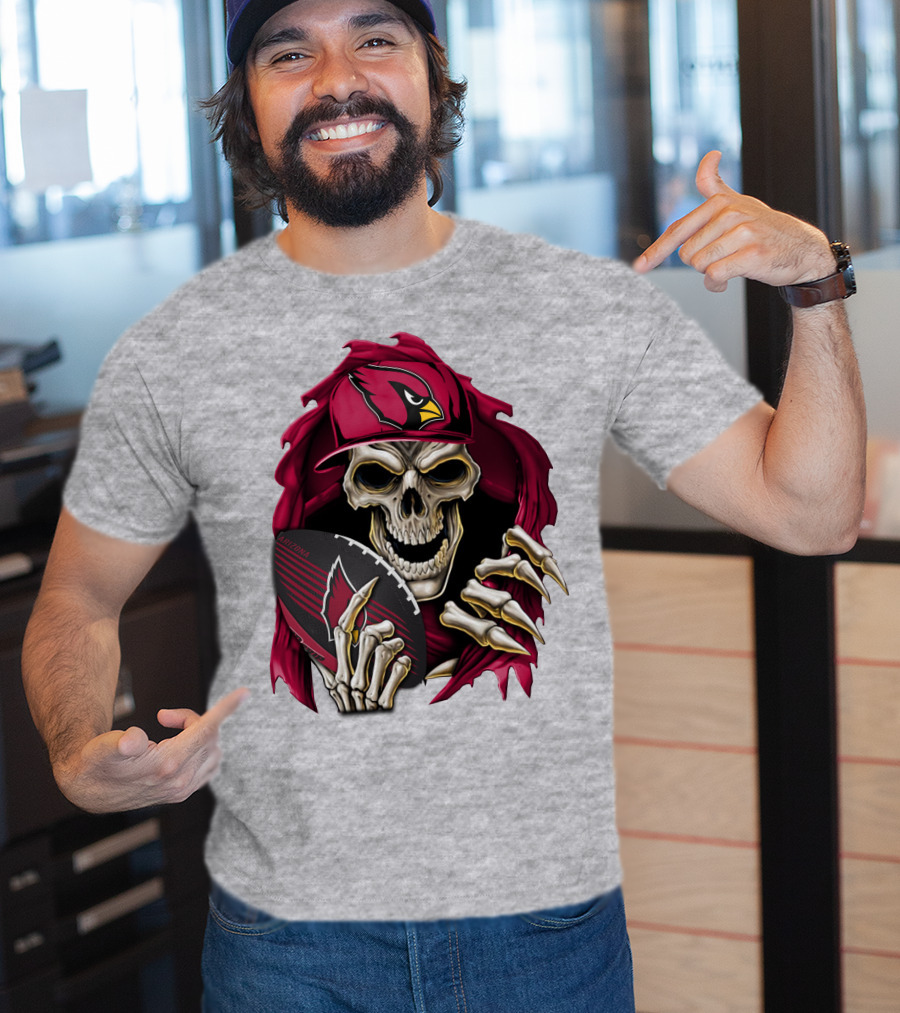 Arizona Cardinals Skeleton Skull Holding Football T-Shirt