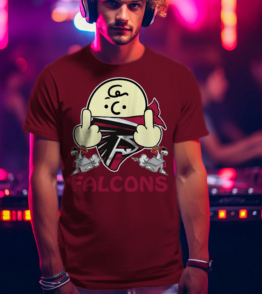 Atlanta Falcons F Symbol Peanuts Angry Charlie Middle Finger Snoopy Doghouse T-Shirt