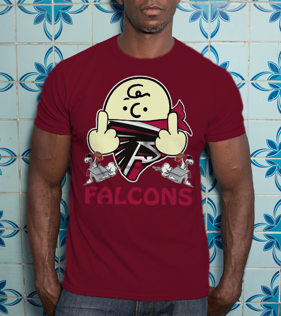 Atlanta Falcons F Symbol Peanuts Angry Charlie Middle Finger Snoopy Doghouse T-Shirt