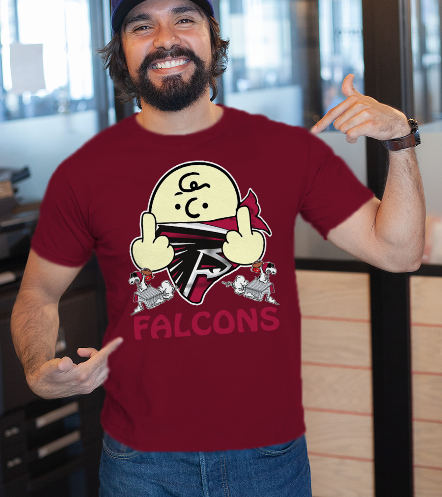 Atlanta Falcons F Symbol Peanuts Angry Charlie Middle Finger Snoopy Doghouse T-Shirt