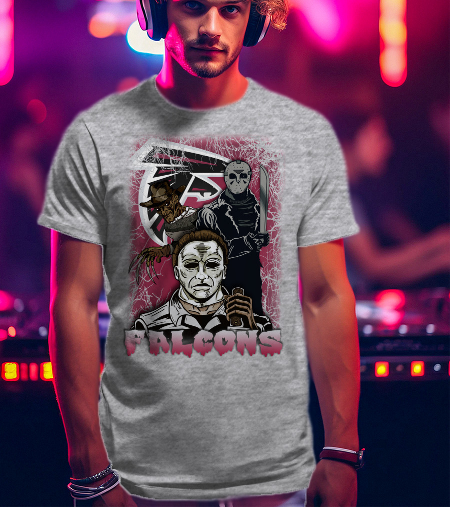 Atlanta Falcons Horror Villains Michael Myers Freddy Krueger Jason Voorhees T-Shirt