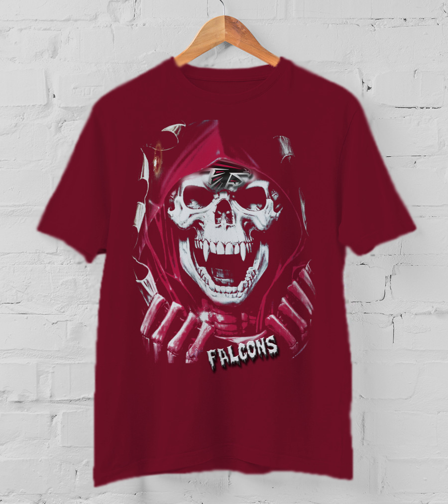 Atlanta Falcons Skull In Red Hood With Logo Elements T-Shirt