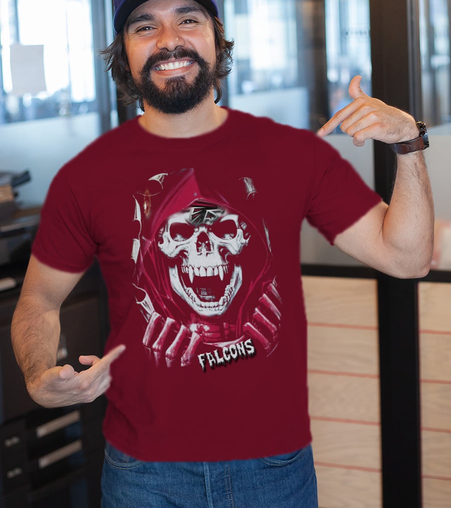 Atlanta Falcons Skull In Red Hood With Logo Elements T-Shirt