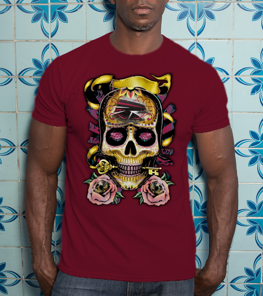 Atlanta Falcons Skull With Roses And Key T-Shirt