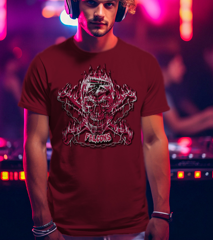 Atlanta Falcons Flaming Skull And Crossbones 53 T-Shirt