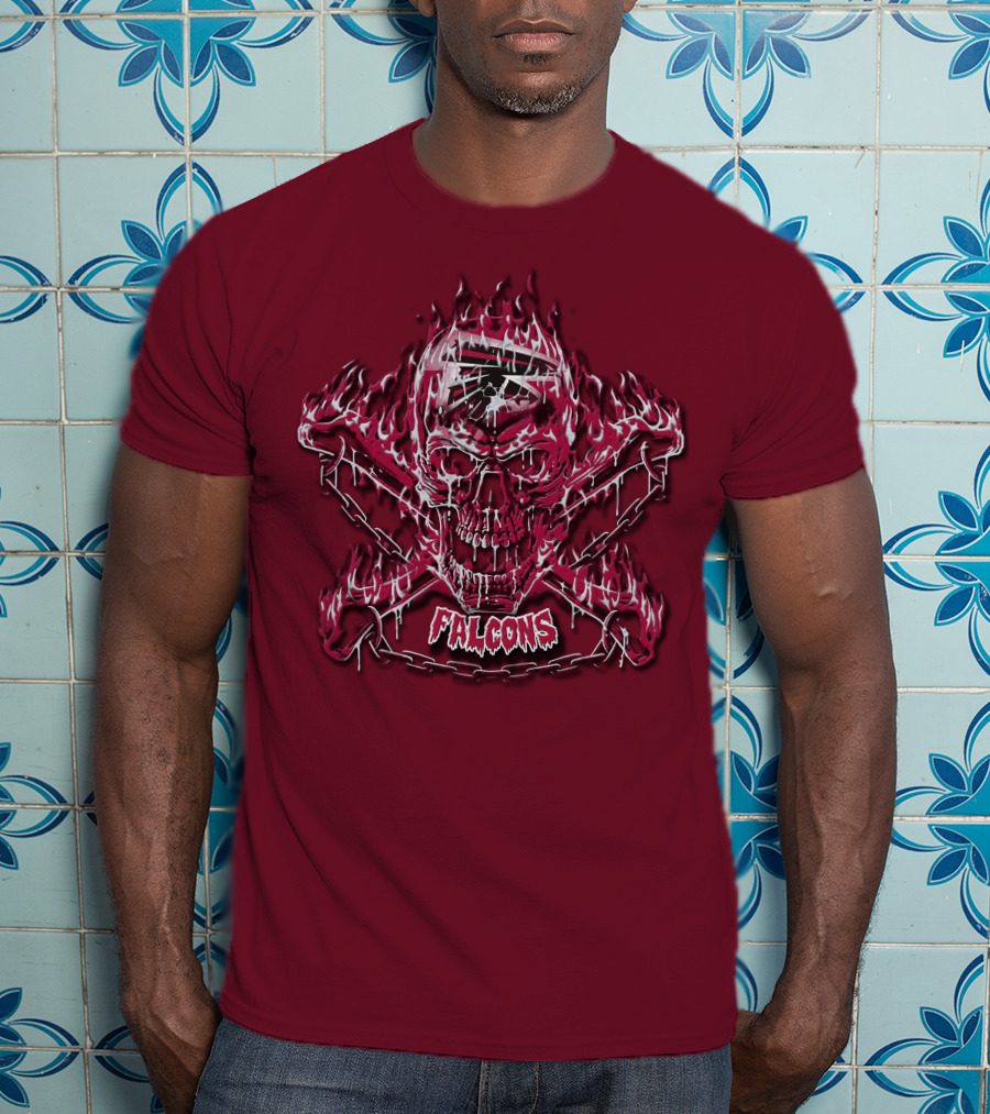 Atlanta Falcons Flaming Skull And Crossbones 53 T-Shirt