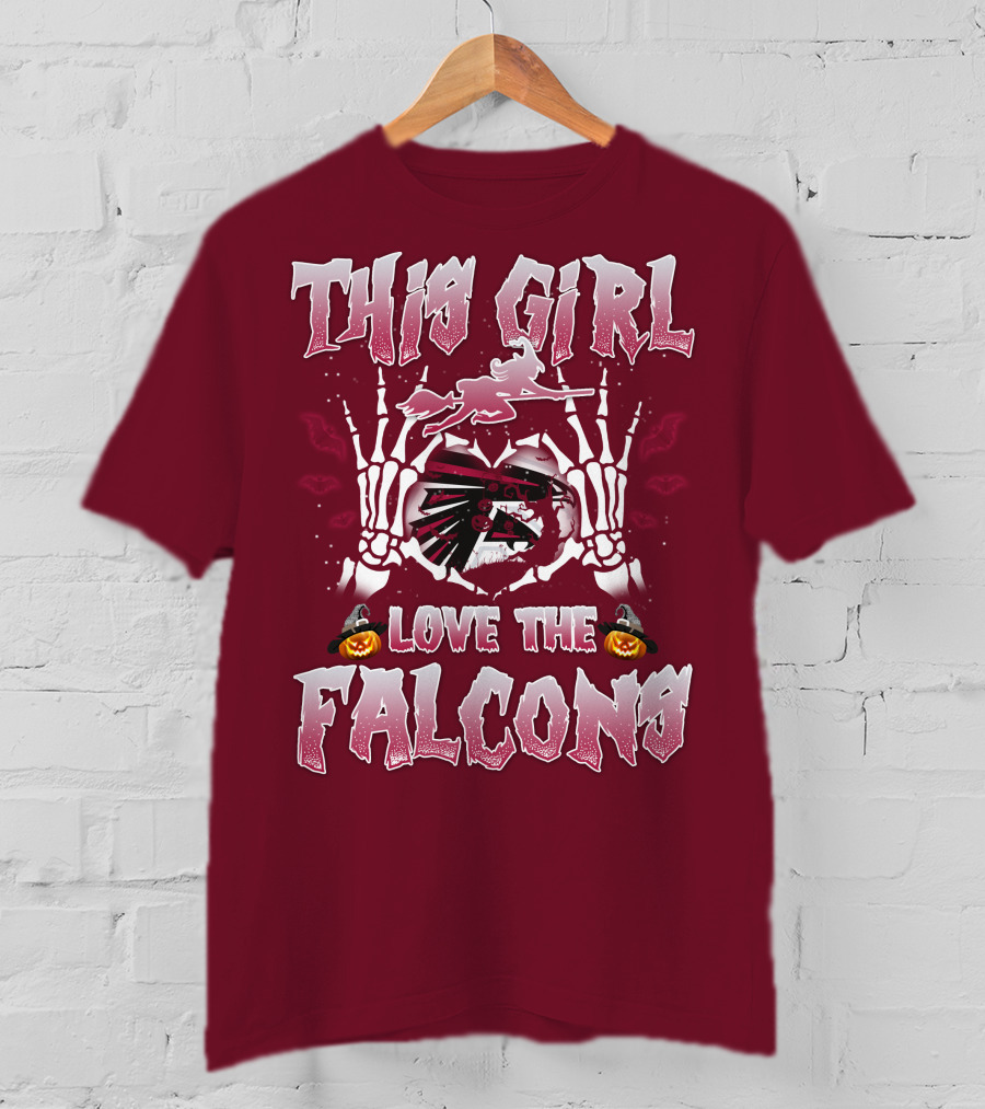 This Girl Love The Falcons Halloween Skeleton Hands Pumpkin T-Shirt