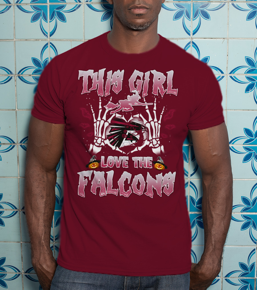 This Girl Love The Falcons Halloween Skeleton Hands Pumpkin T-Shirt
