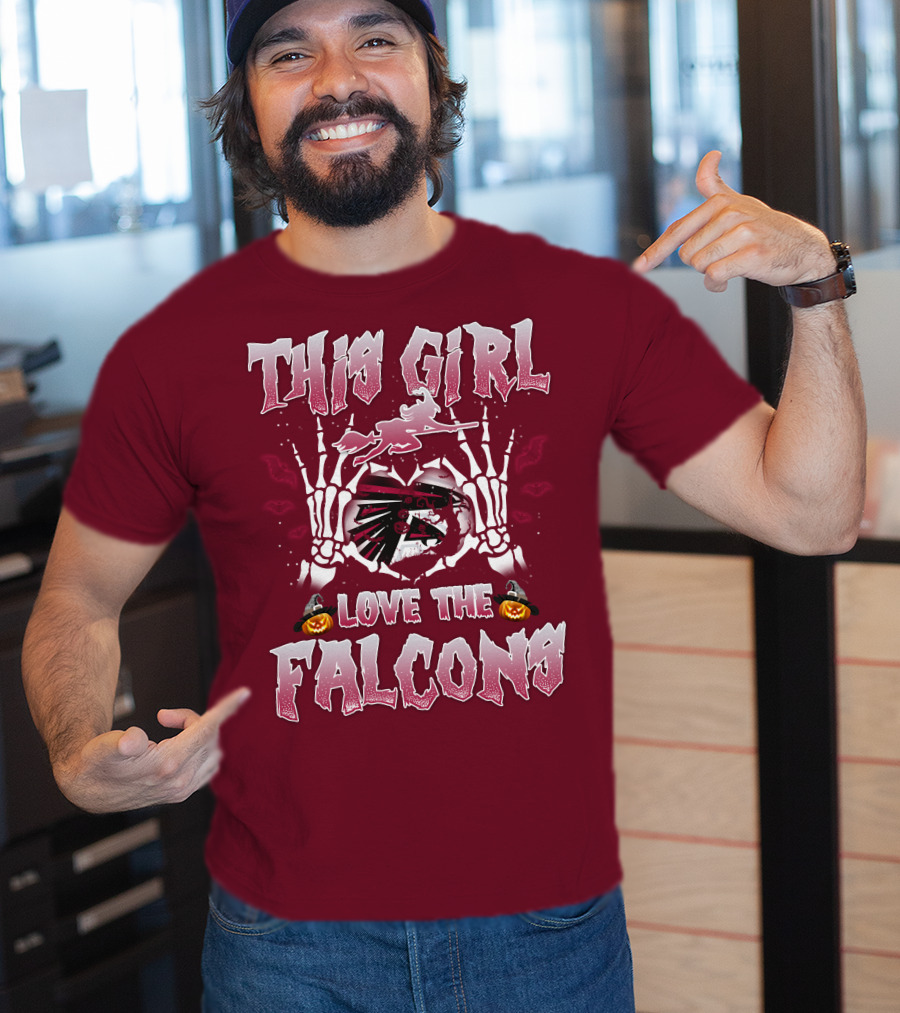 This Girl Love The Falcons Halloween Skeleton Hands Pumpkin T-Shirt