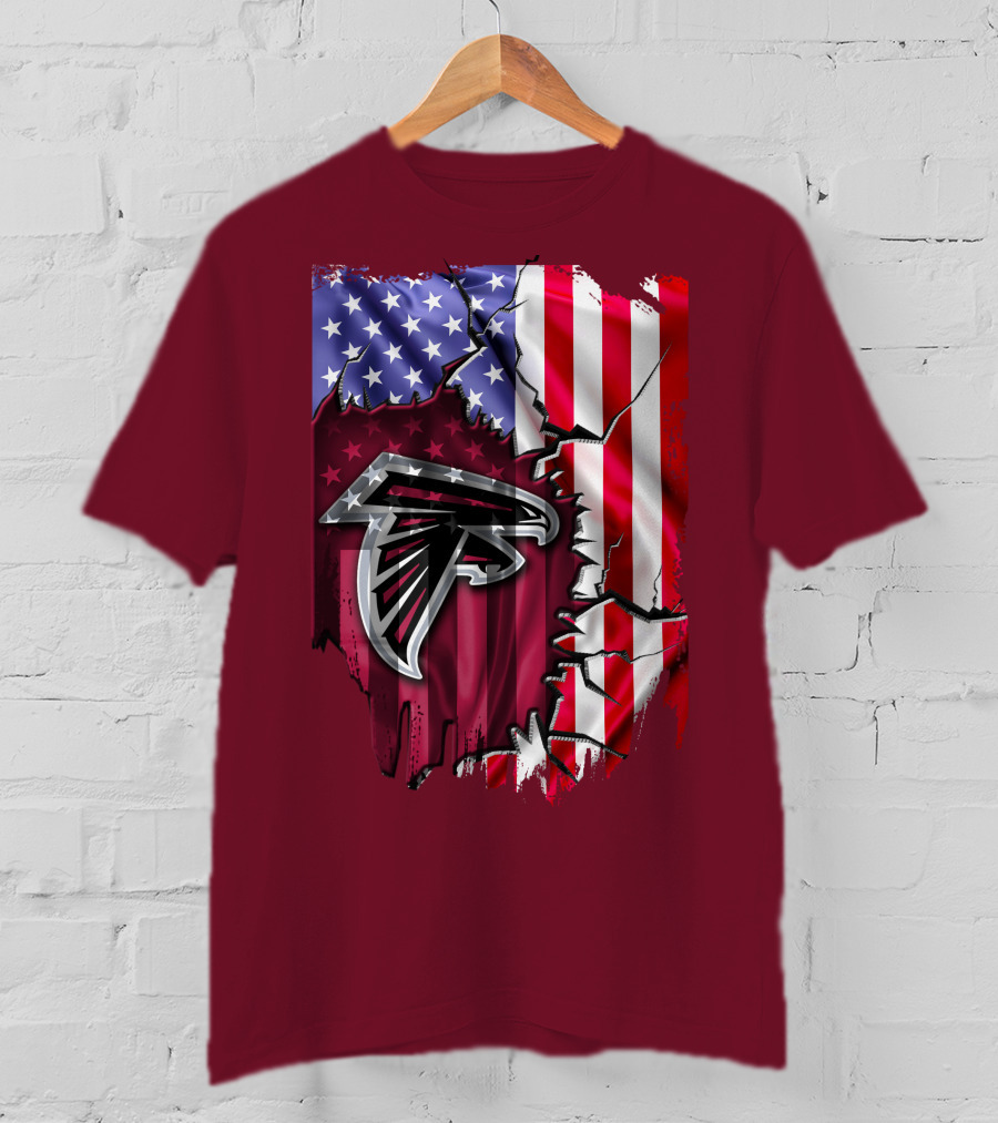 American Flag With Atlanta Falcons Logo And Cracked Design Mix T-Shirt