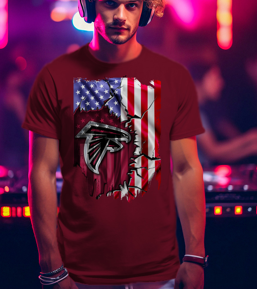 American Flag With Atlanta Falcons Logo And Cracked Design Mix T-Shirt