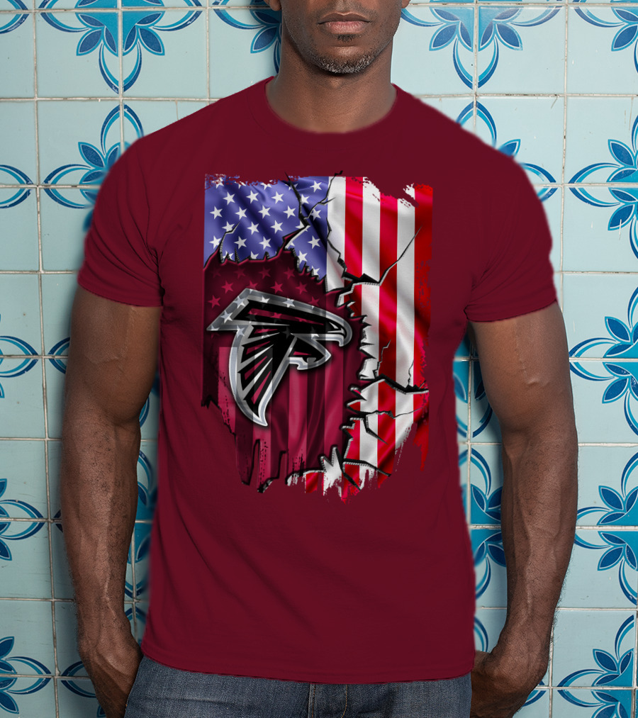 American Flag With Atlanta Falcons Logo And Cracked Design Mix T-Shirt