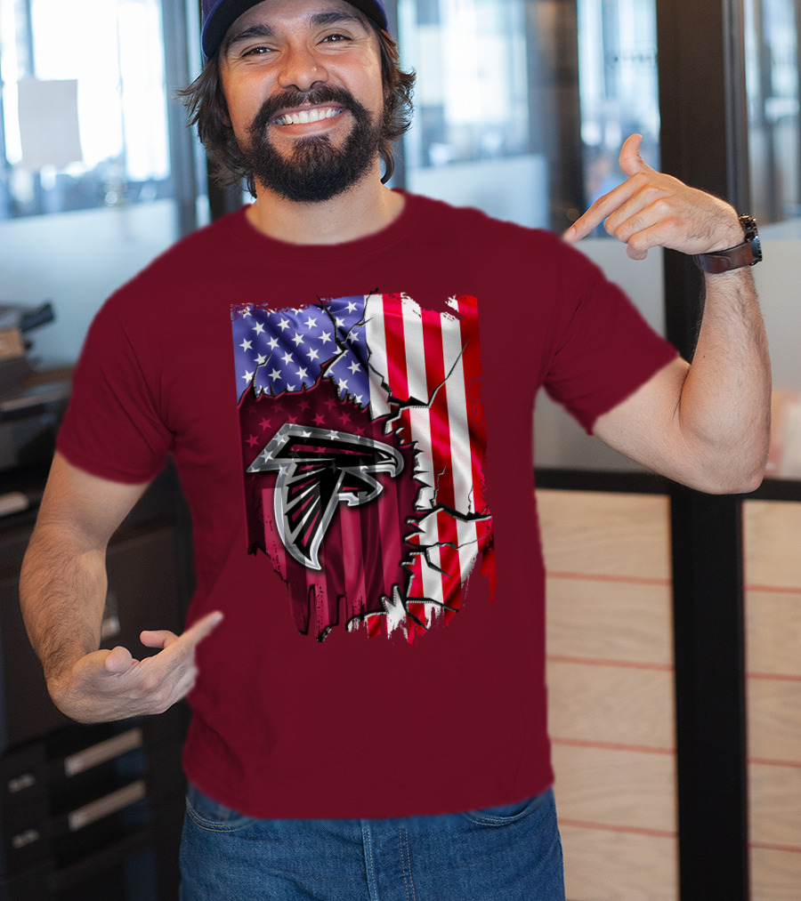 American Flag With Atlanta Falcons Logo And Cracked Design Mix T-Shirt