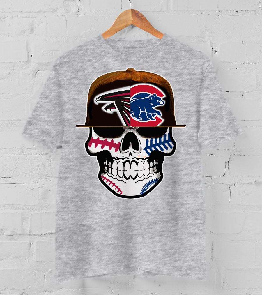 Atlanta Falcons Chicago Cubs Skull Hat T-Shirt