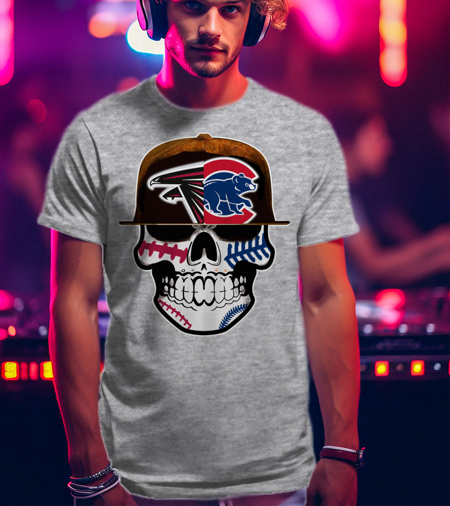 Atlanta Falcons Chicago Cubs Skull Hat T-Shirt