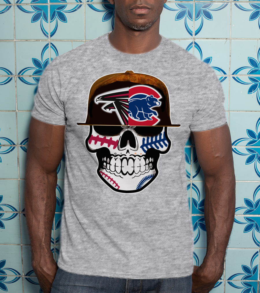 Atlanta Falcons Chicago Cubs Skull Hat T-Shirt