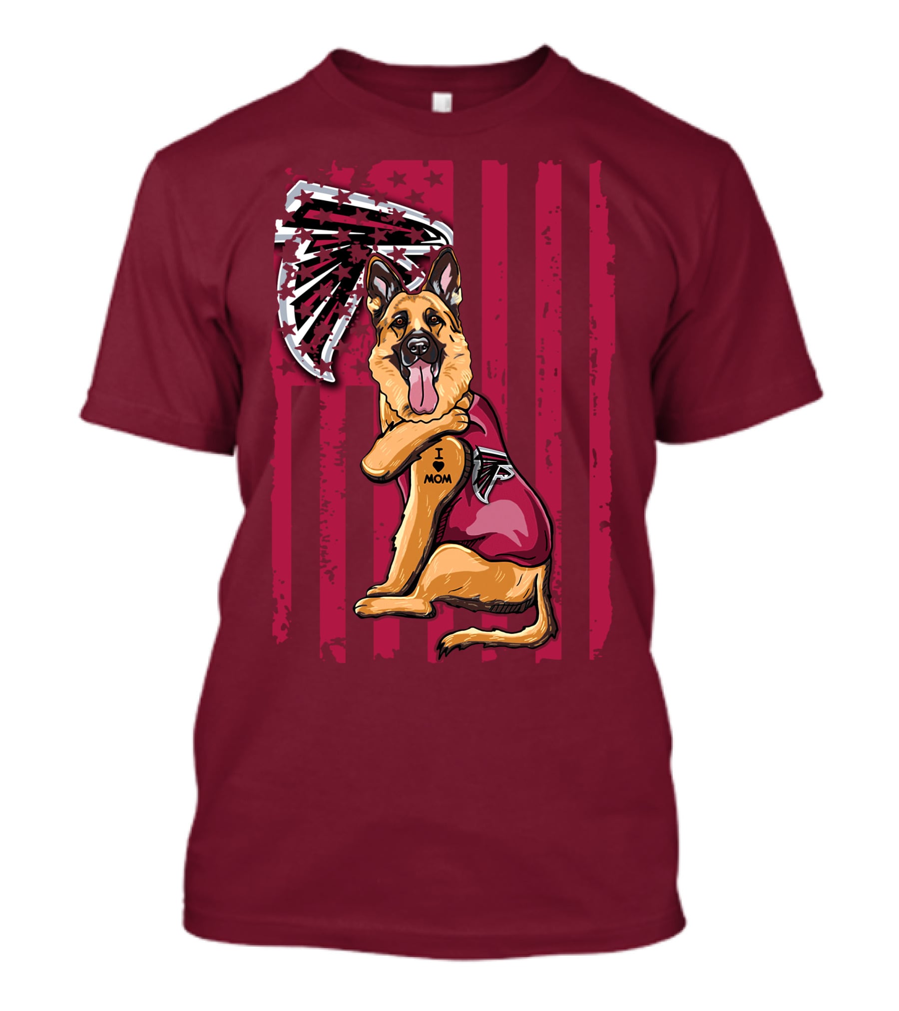 I Mom Tattoo German Shepherd With Atlanta Falcons Fan Flag And Stripes T-Shirt