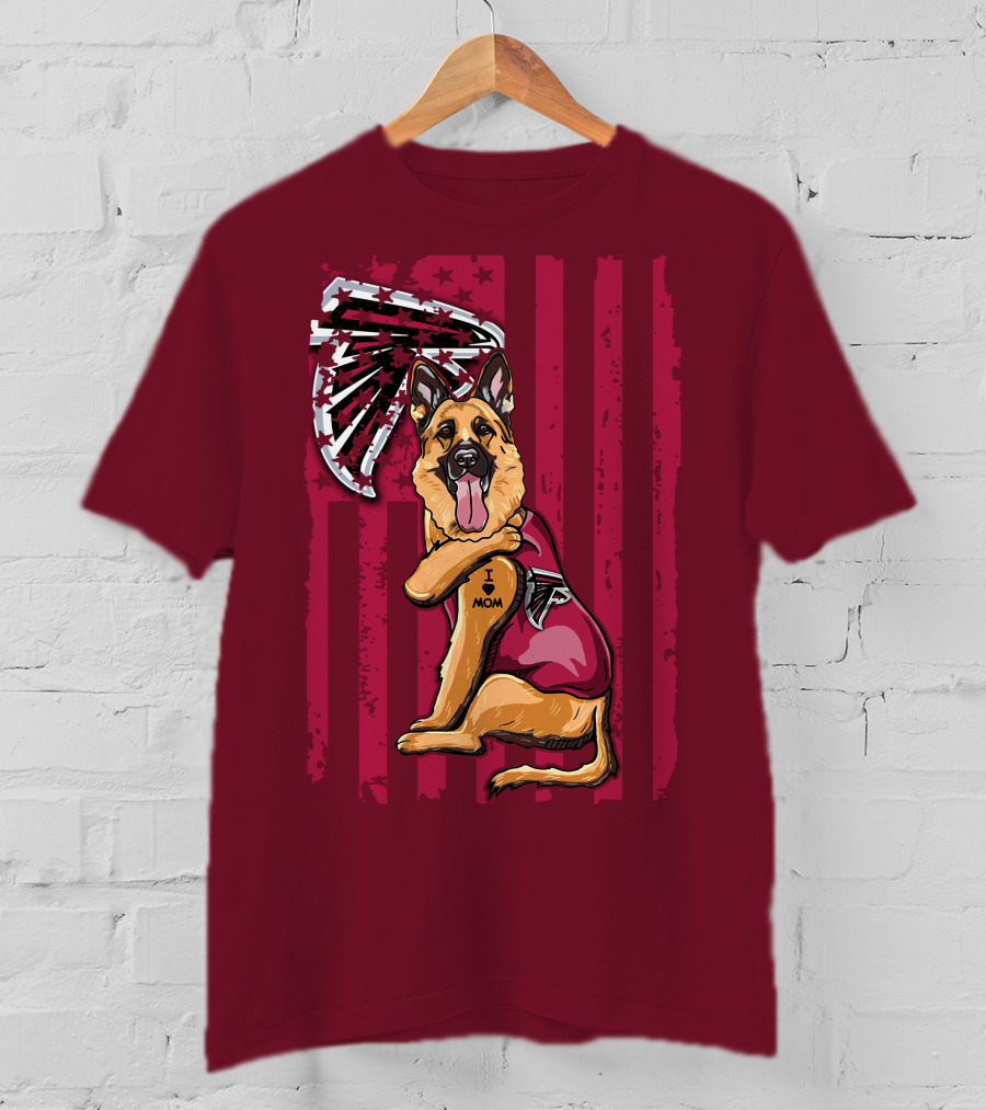I Mom Tattoo German Shepherd With Atlanta Falcons Fan Flag And Stripes T-Shirt