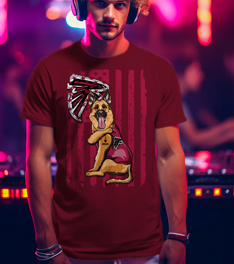 I Mom Tattoo German Shepherd With Atlanta Falcons Fan Flag And Stripes T-Shirt
