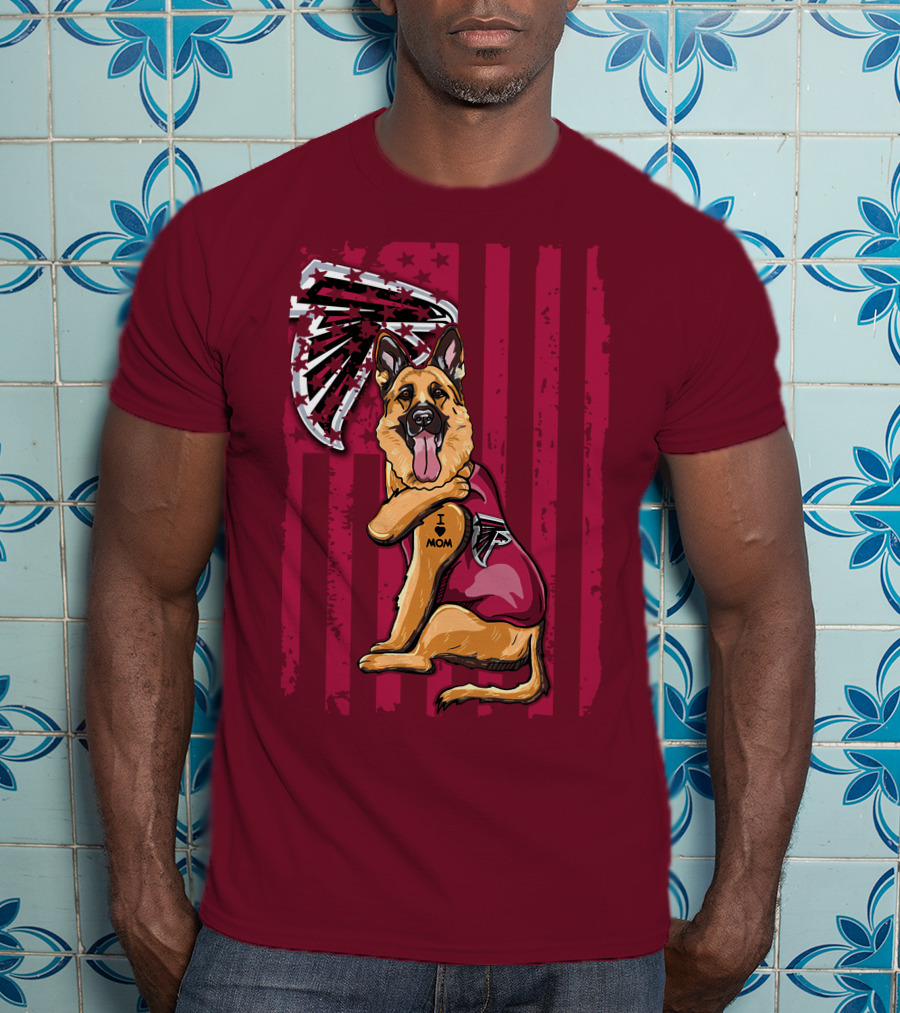 I Mom Tattoo German Shepherd With Atlanta Falcons Fan Flag And Stripes T-Shirt