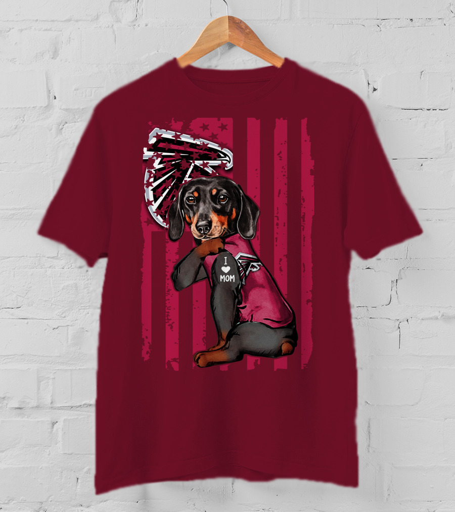 Dachshund I Love Mom Atlanta Falcons Flag T-Shirt