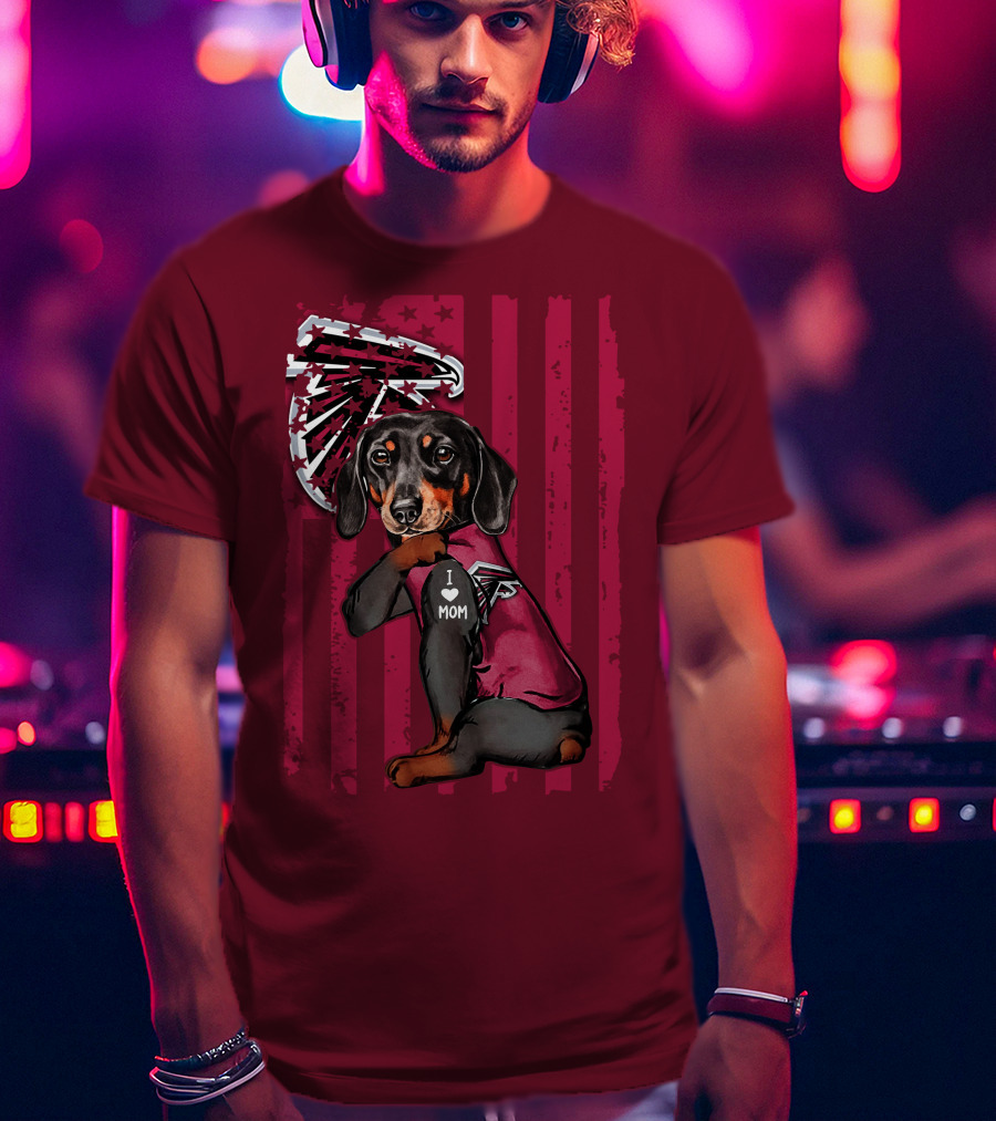 Dachshund I Love Mom Atlanta Falcons Flag T-Shirt