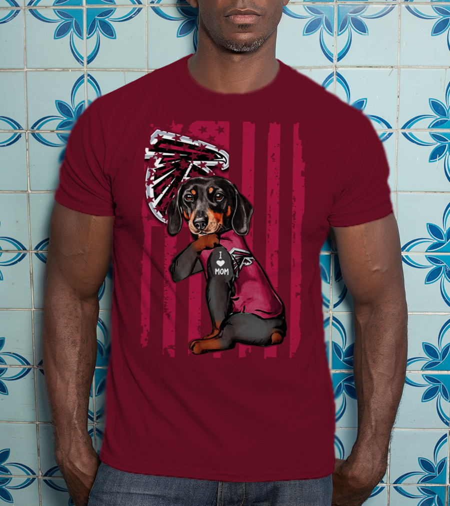 Dachshund I Love Mom Atlanta Falcons Flag T-Shirt