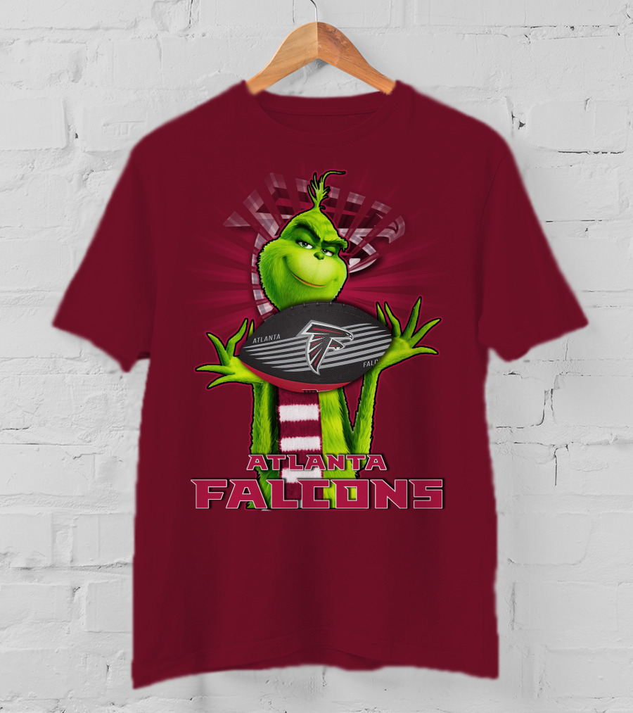 Grinch Holding Atlanta Falcons Football With Scarf T-Shirt