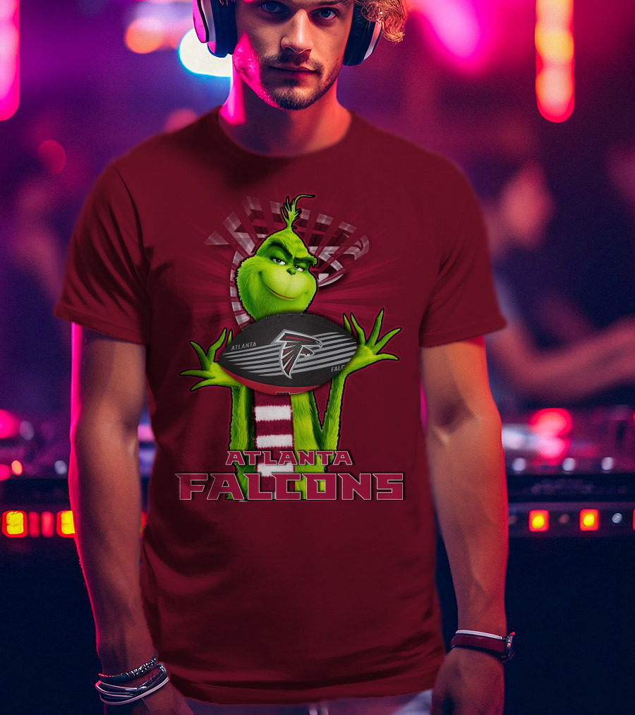 Grinch Holding Atlanta Falcons Football With Scarf T-Shirt