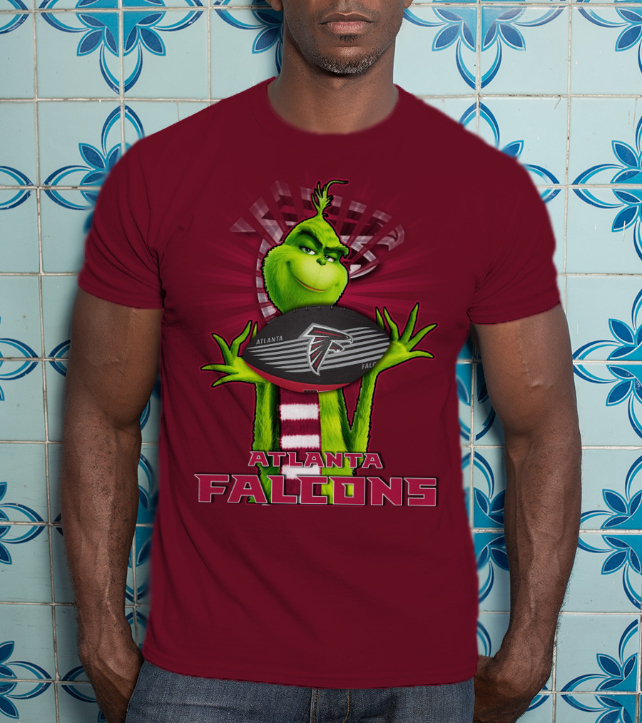 Grinch Holding Atlanta Falcons Football With Scarf T-Shirt