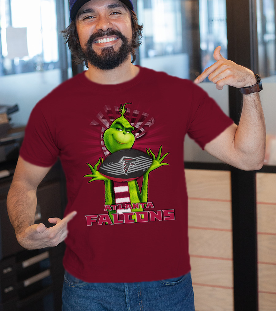 Grinch Holding Atlanta Falcons Football With Scarf T-Shirt