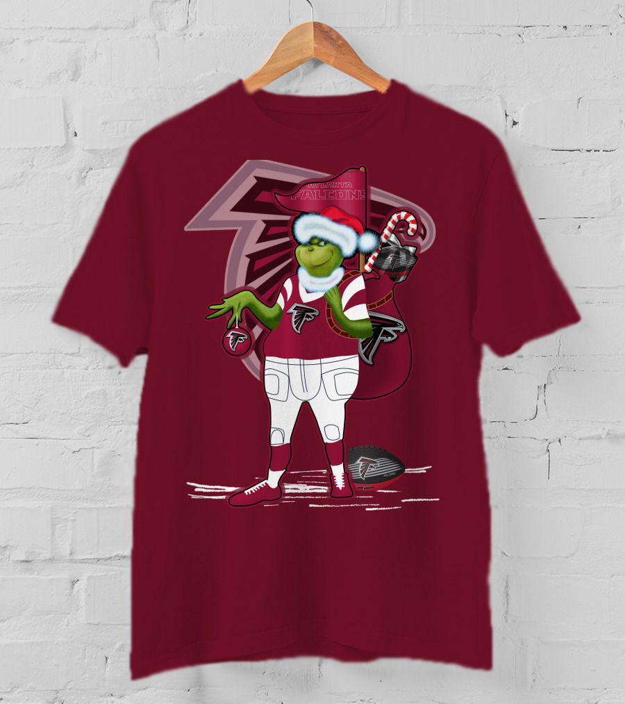Grinchxmas Atlanta Falcons Holiday Santa Hat Christmas Sports Team T-Shirt