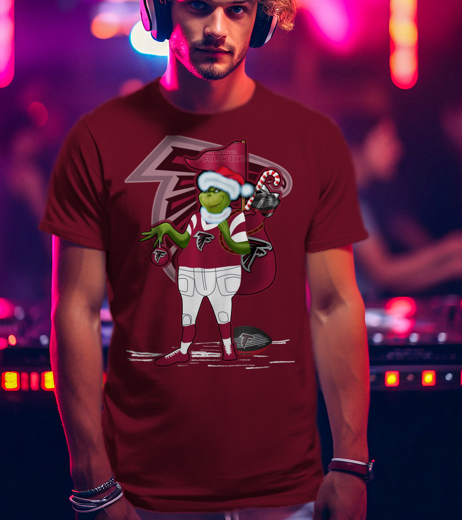 Grinchxmas Atlanta Falcons Holiday Santa Hat Christmas Sports Team T-Shirt