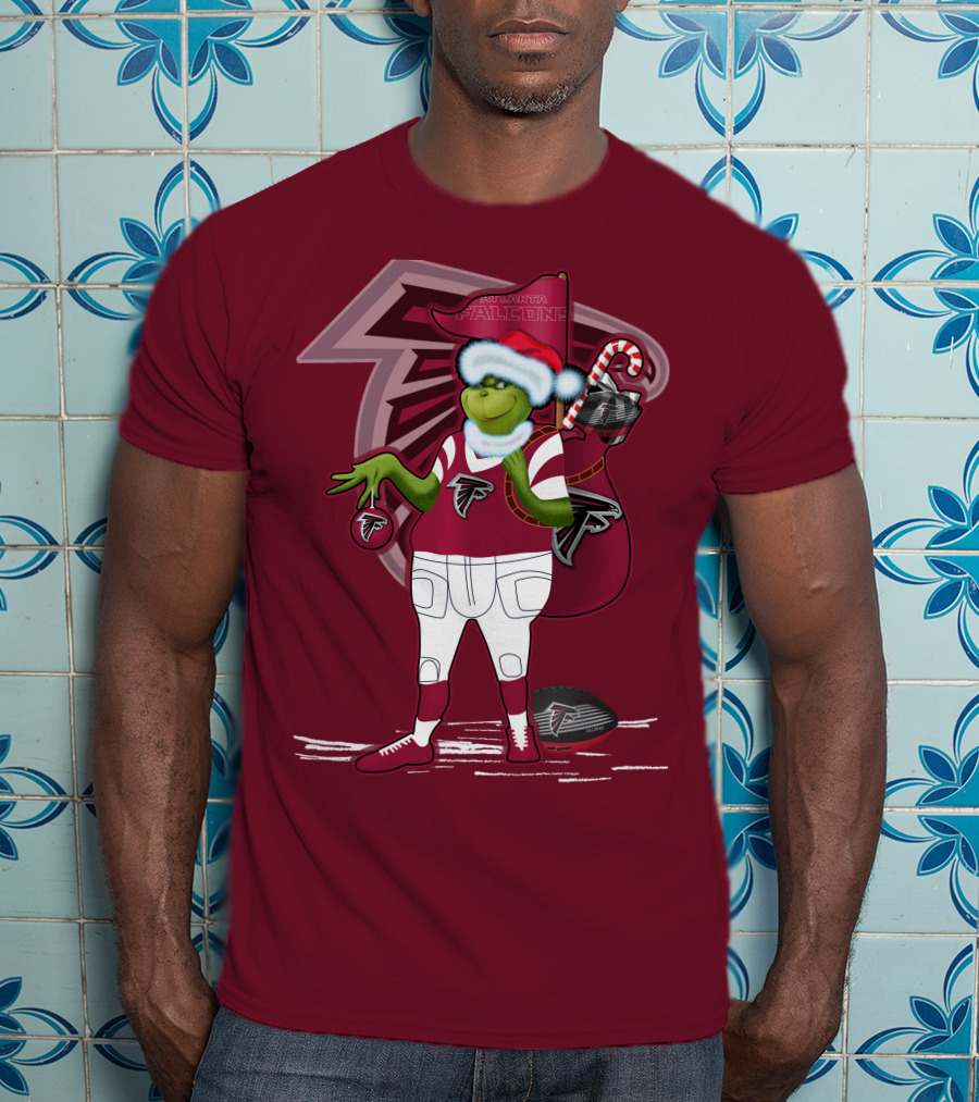 Grinchxmas Atlanta Falcons Holiday Santa Hat Christmas Sports Team T-Shirt