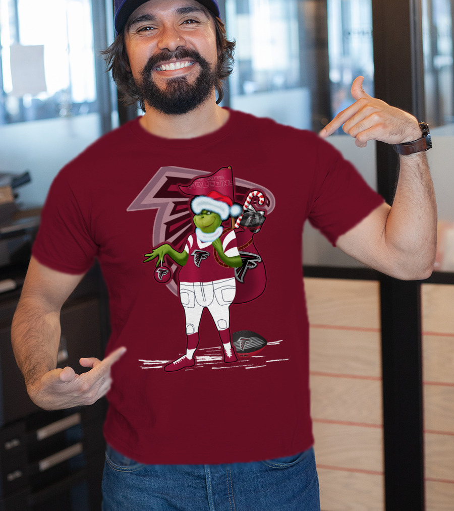 Grinchxmas Atlanta Falcons Holiday Santa Hat Christmas Sports Team T-Shirt