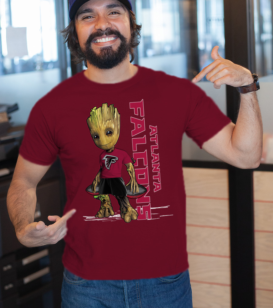 Groot Atlanta Falcons Fan Character Holding Atlanta Falcons T-Shirt