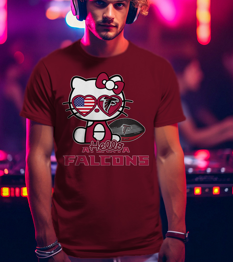 Hello Kitty Atlanta Falcons American Flag Football T-Shirt