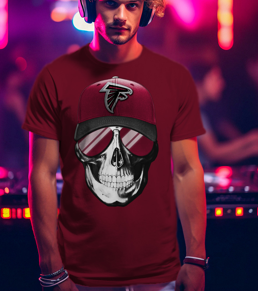 Atlanta Falcons Skull Cap With Reflective Glasses T-Shirt