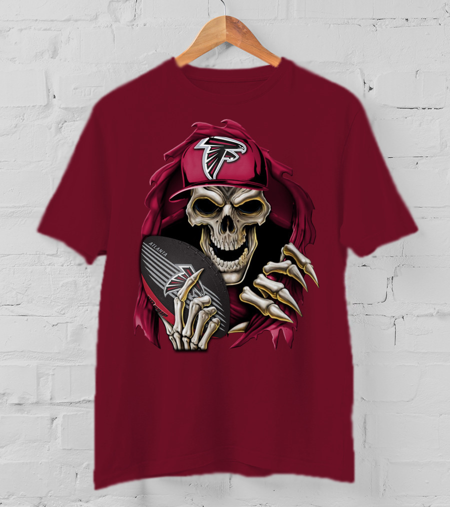 Skullbong Atlanta Falcons Skeleton With Football And Cap T-Shirt
