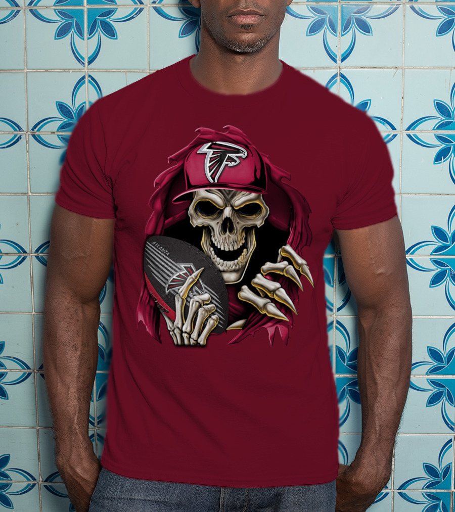 Skullbong Atlanta Falcons Skeleton With Football And Cap T-Shirt