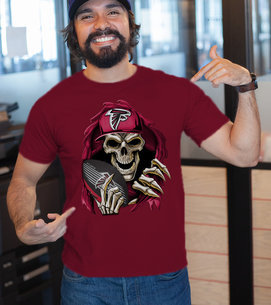 Skullbong Atlanta Falcons Skeleton With Football And Cap T-Shirt