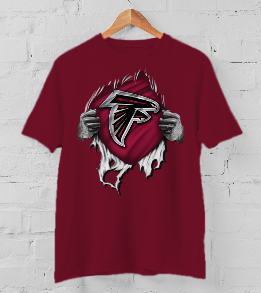 Torn Atlanta Falcons Logo With Hands Emerging T-Shirt