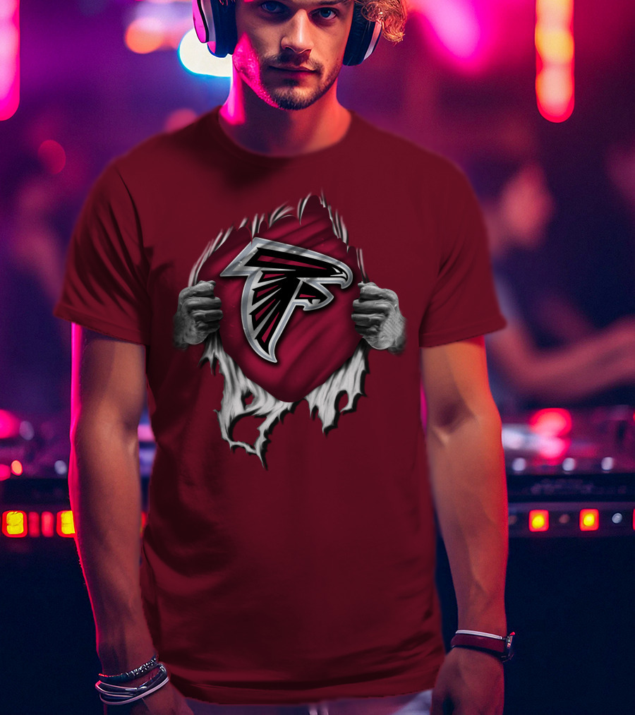 Torn Atlanta Falcons Logo With Hands Emerging T-Shirt