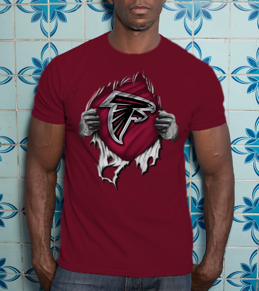 Torn Atlanta Falcons Logo With Hands Emerging T-Shirt