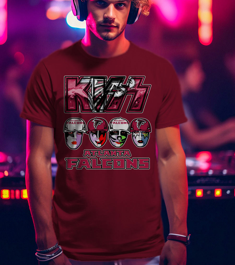 Kiss Atlanta Falcons Faces Logo NFL Band Crossover T-Shirt